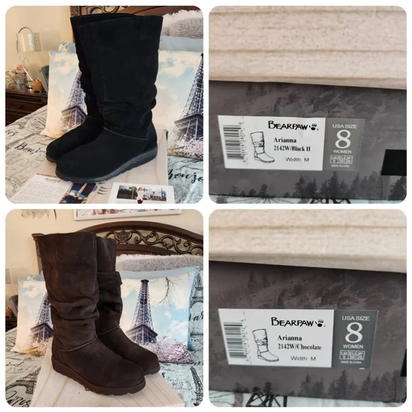 BearPaw Arianna Chocolate Black wedge boots